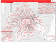 Philadelphia-Camden-Wilmington Metro Area Wall Map Red Line Style